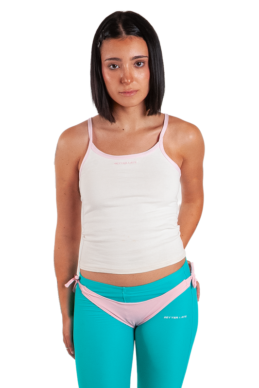 White Top with Pink Straps